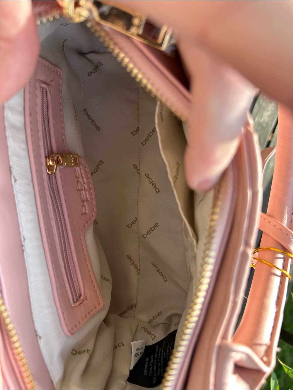 bebe Everett Quilted Satchel in Blush Pink with Gold Logo - Picture 3 of 10